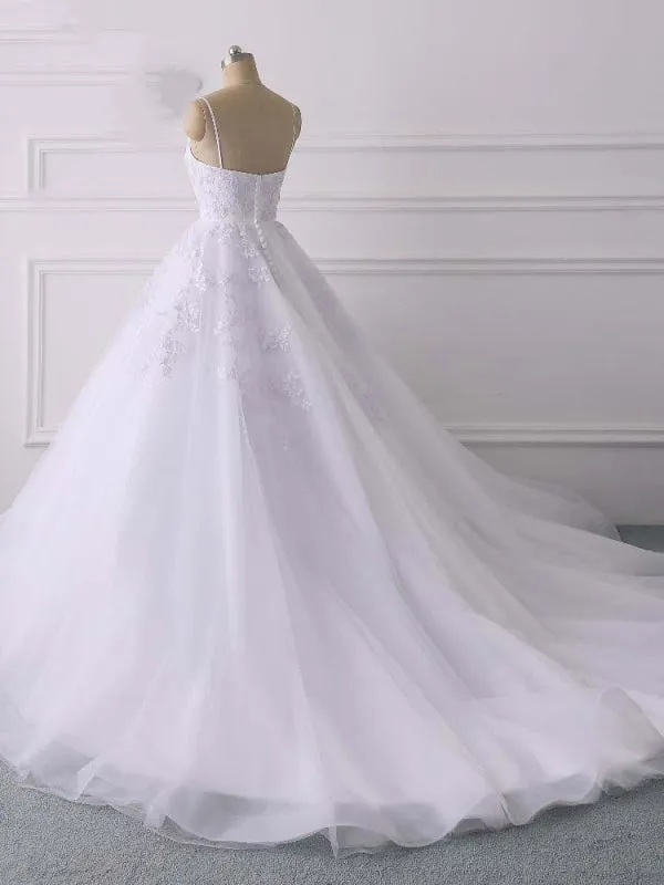 Spaghetti Straps Lace Tulle Ruffles Wedding Dresses