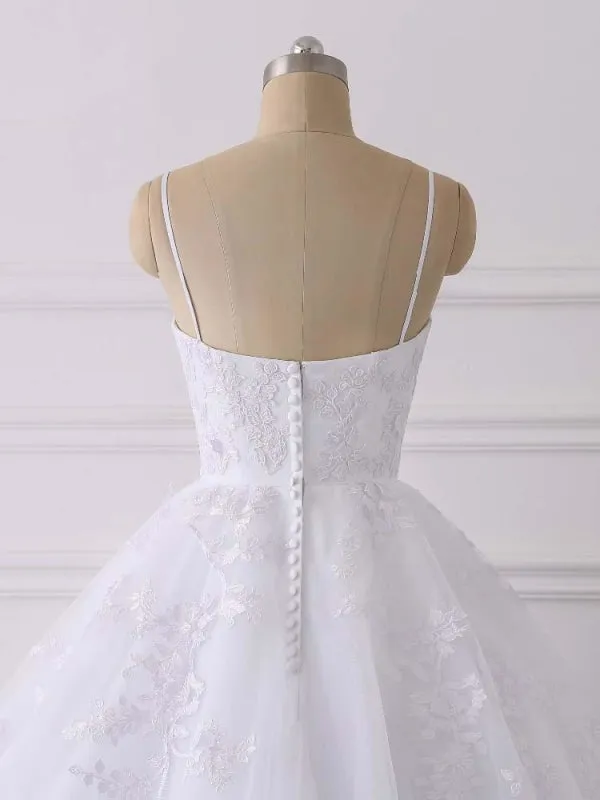 Spaghetti Straps Lace Tulle Ruffles Wedding Dresses