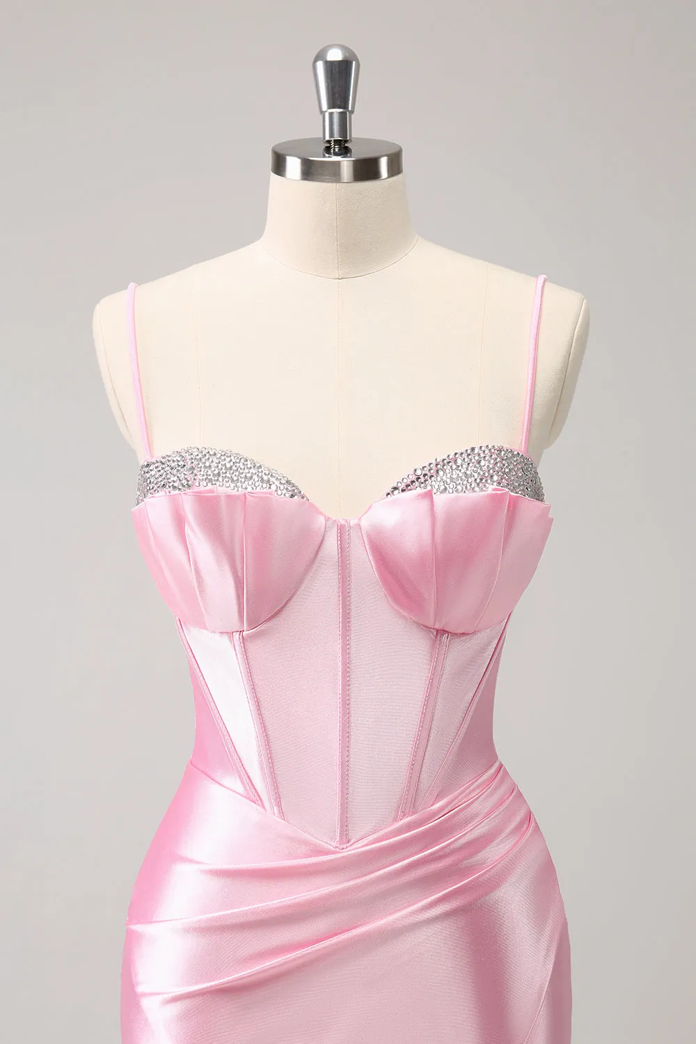 Sparkly Pink Spaghetti Straps Tight Mini Dress with Beading