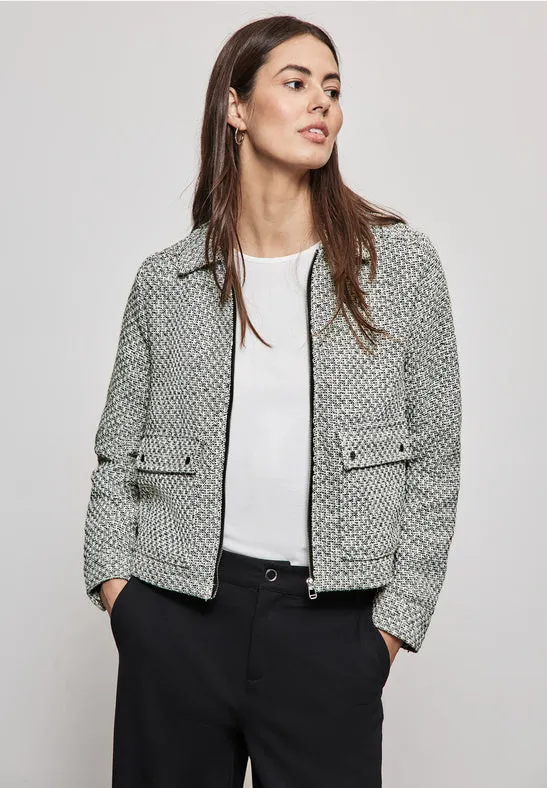 Street One Black and White Boucle Jacket with Zip and Pockets  212242