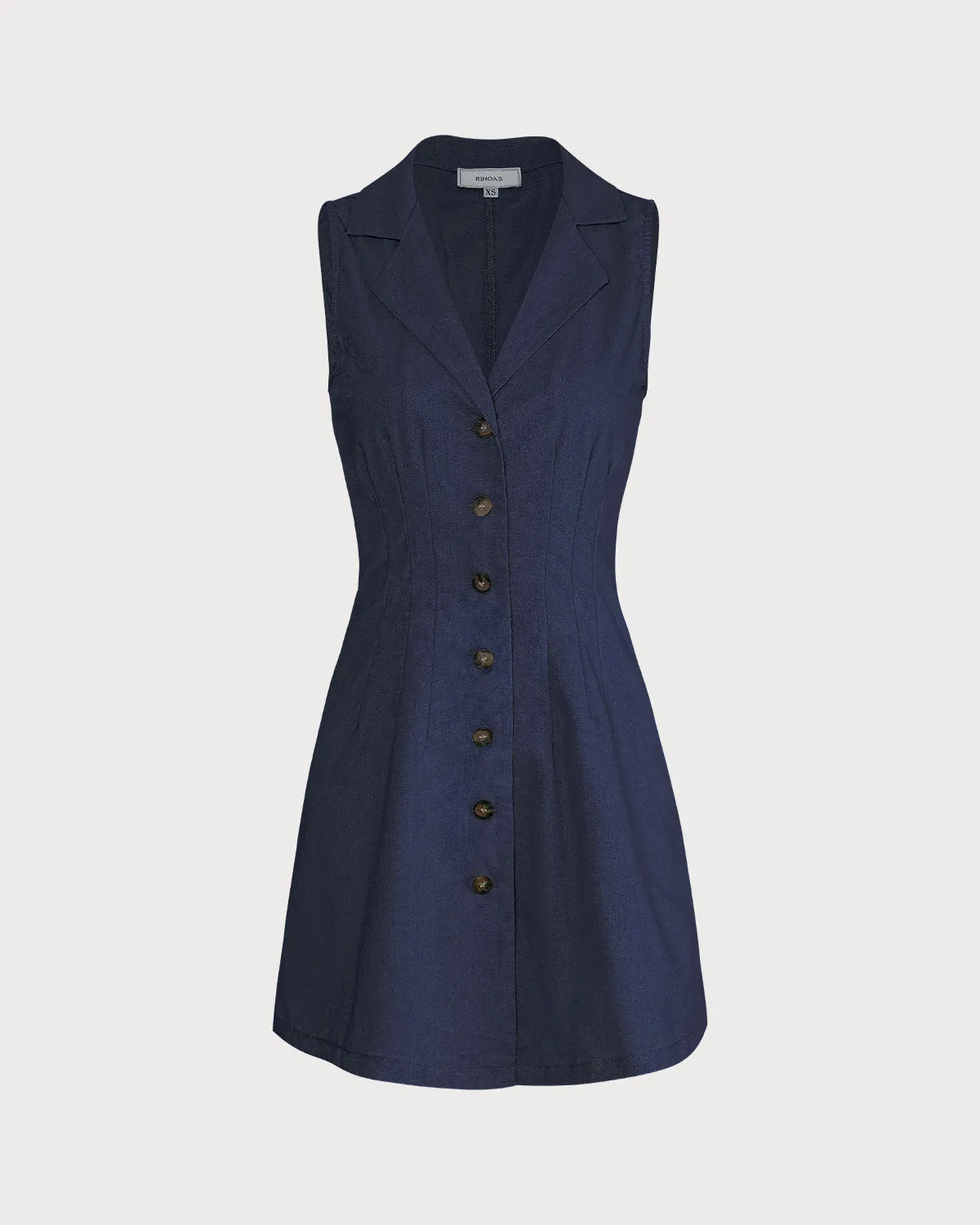 The Navy Lapel Button-up Sleeveless Mini Dress