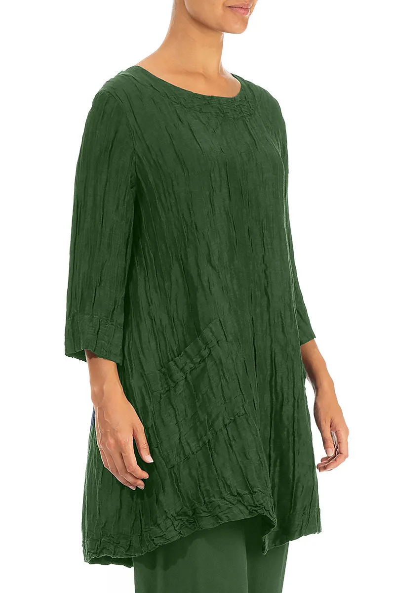 Two Pockets Pine Green Crinkled Silk Tunic