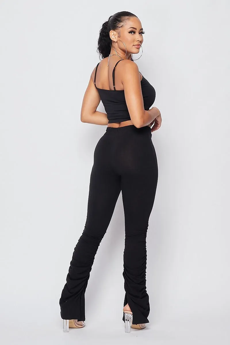 Women Black ruched ruffle jogger pants